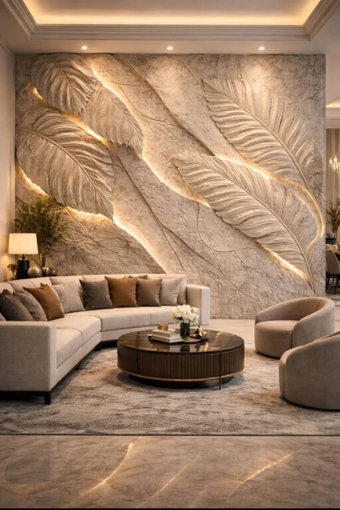 Elegant home interior design featuring custom acrylic surfaces and decorative wall highlights